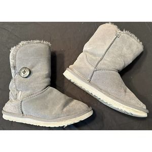 UGG Women's Mini Bailey Button II Grey Suede boots Preowned - Size 8
